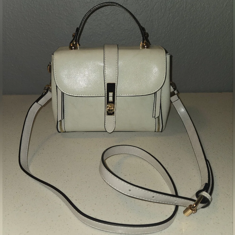 White Top-Handle Crossbody Bag with Gold Hardware - Picture 10 of 11